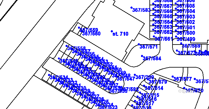 Parcela st. 367/208 v KÚ Sady, Katastrální mapa