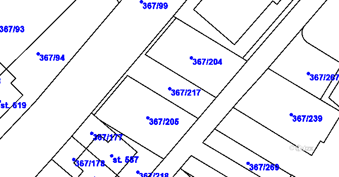Parcela st. 367/217 v KÚ Sady, Katastrální mapa