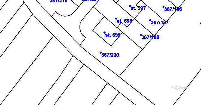 Parcela st. 367/220 v KÚ Sady, Katastrální mapa