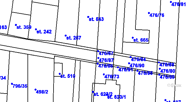 Parcela st. 476/67 v KÚ Sady, Katastrální mapa