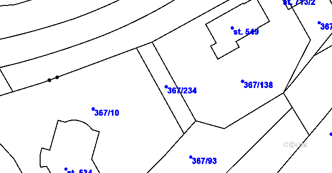 Parcela st. 367/234 v KÚ Sady, Katastrální mapa