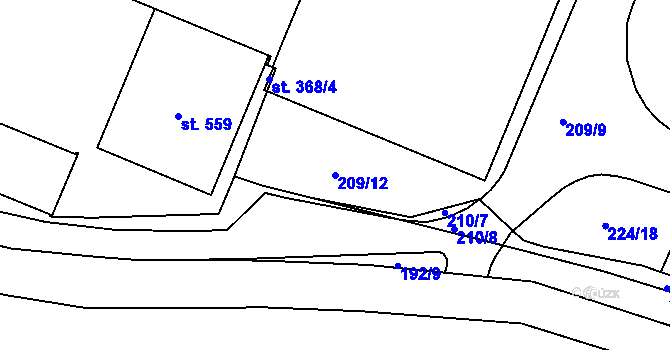 Parcela st. 209/12 v KÚ Sady, Katastrální mapa