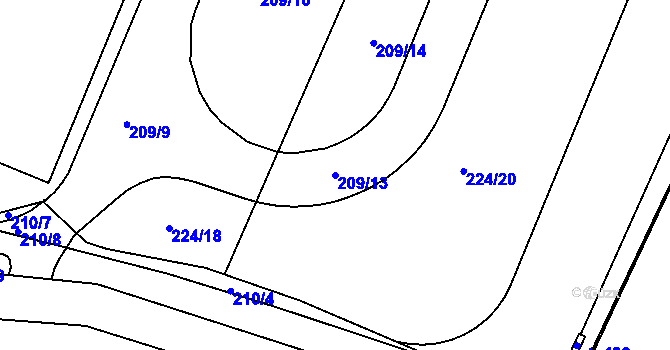 Parcela st. 209/13 v KÚ Sady, Katastrální mapa
