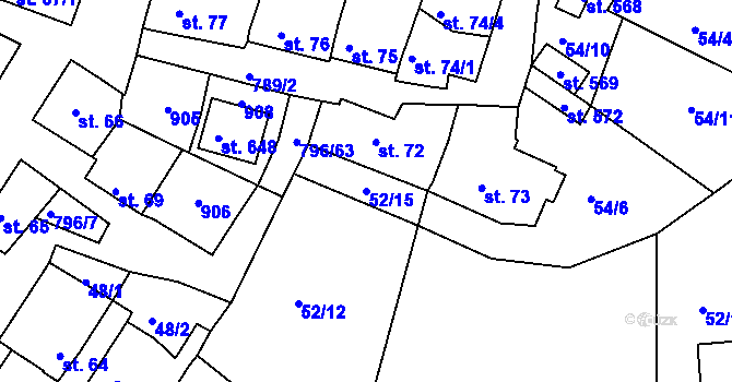 Parcela st. 52/15 v KÚ Sady, Katastrální mapa