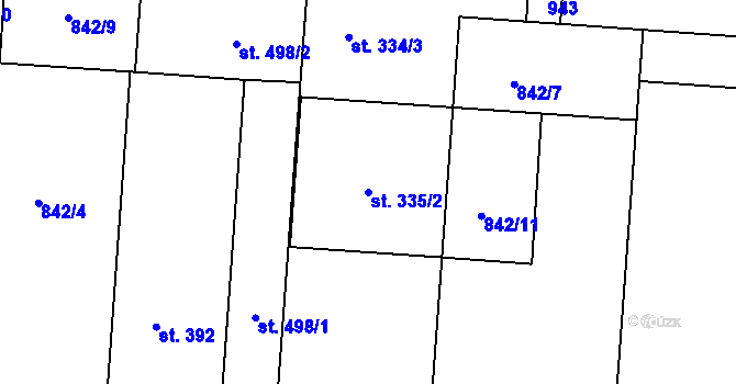 Parcela st. 335/2 v KÚ Sady, Katastrální mapa