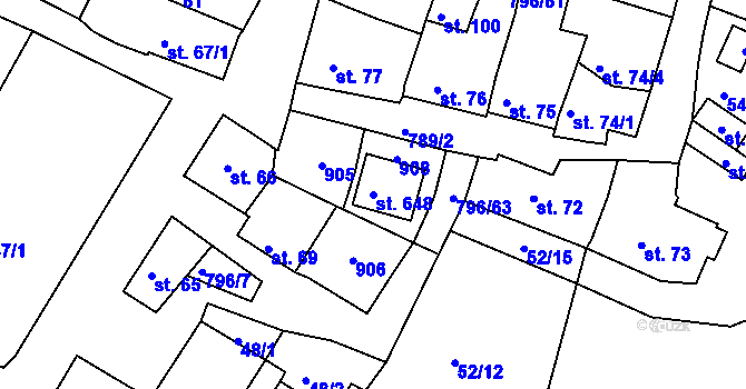 Parcela st. 648 v KÚ Sady, Katastrální mapa