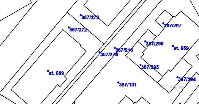 Parcela st. 367/274 v KÚ Sady, Katastrální mapa