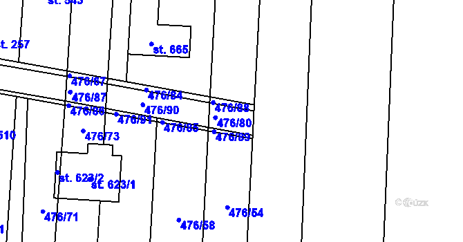 Parcela st. 476/80 v KÚ Sady, Katastrální mapa