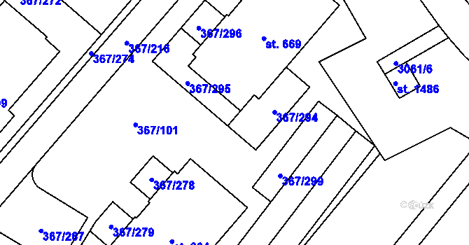 Parcela st. 367/295 v KÚ Sady, Katastrální mapa