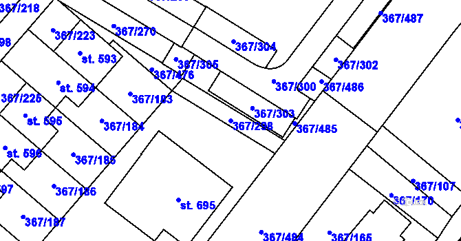 Parcela st. 367/298 v KÚ Sady, Katastrální mapa