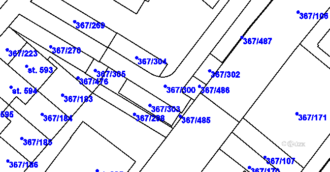 Parcela st. 367/300 v KÚ Sady, Katastrální mapa