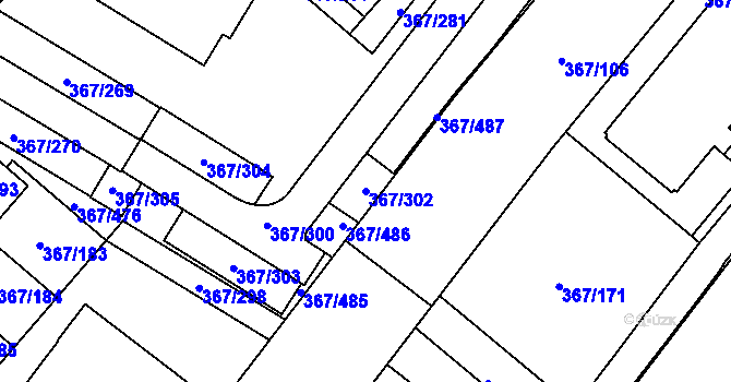 Parcela st. 367/302 v KÚ Sady, Katastrální mapa