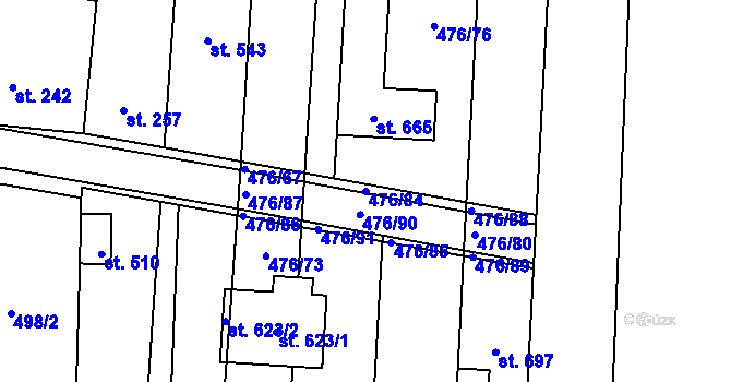 Parcela st. 476/84 v KÚ Sady, Katastrální mapa