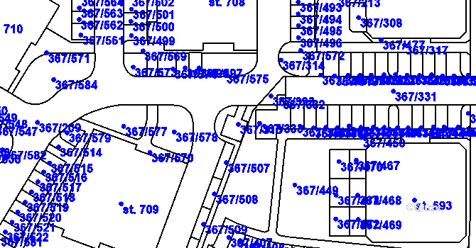 Parcela st. 367/313 v KÚ Sady, Katastrální mapa