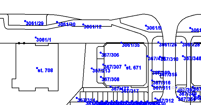 Parcela st. 367/306 v KÚ Sady, Katastrální mapa