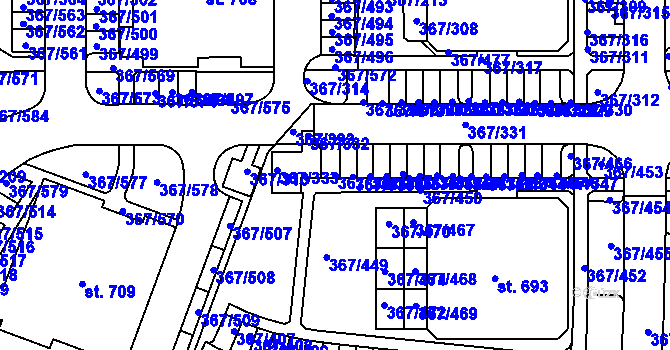 Parcela st. 367/334 v KÚ Sady, Katastrální mapa