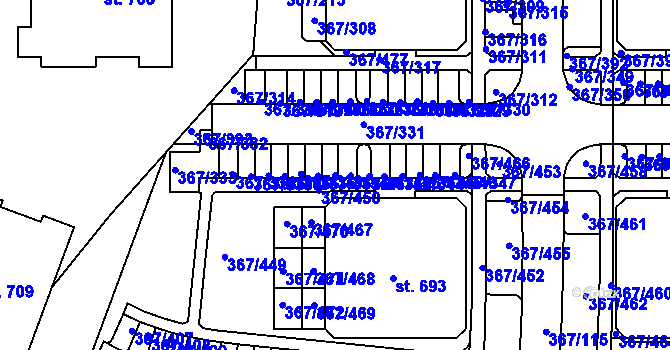 Parcela st. 367/340 v KÚ Sady, Katastrální mapa