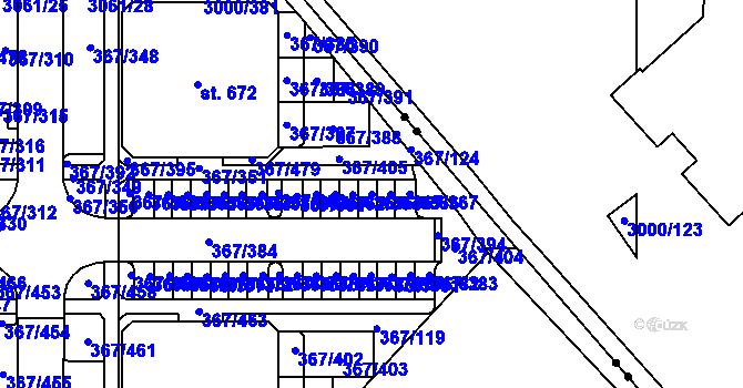 Parcela st. 367/365 v KÚ Sady, Katastrální mapa