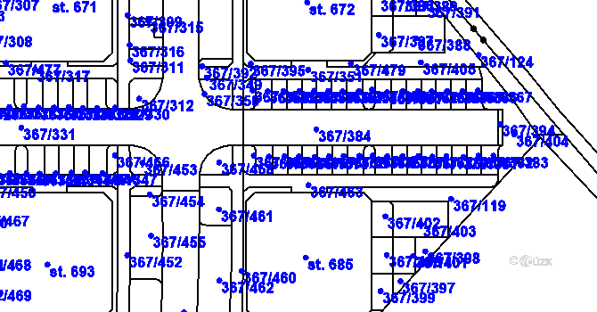 Parcela st. 367/370 v KÚ Sady, Katastrální mapa