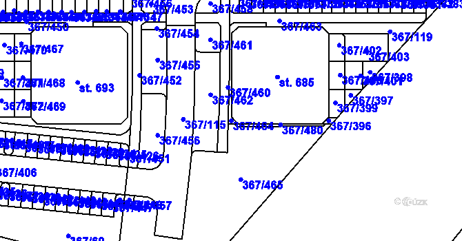 Parcela st. 367/464 v KÚ Sady, Katastrální mapa