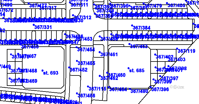 Parcela st. 367/461 v KÚ Sady, Katastrální mapa