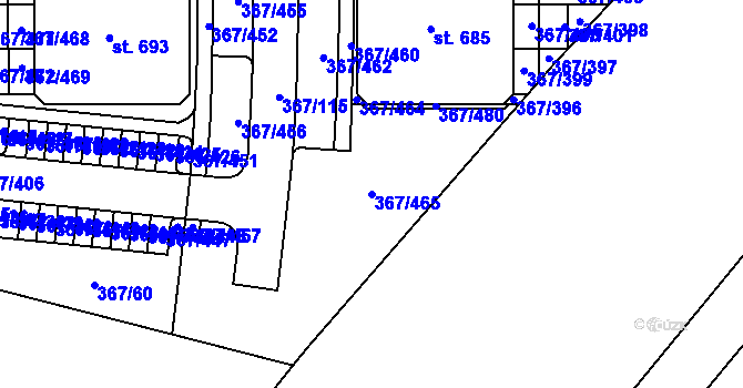 Parcela st. 367/465 v KÚ Sady, Katastrální mapa