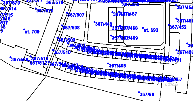 Parcela st. 367/413 v KÚ Sady, Katastrální mapa