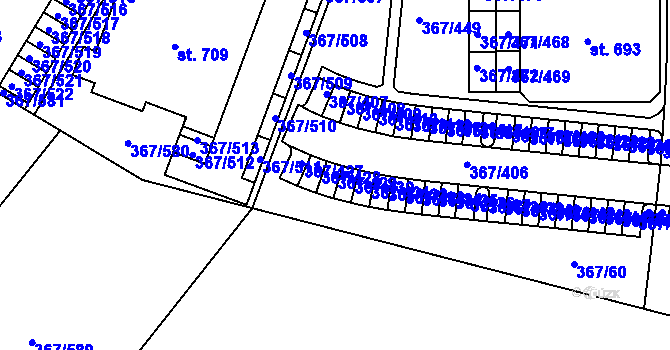 Parcela st. 367/429 v KÚ Sady, Katastrální mapa