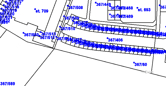 Parcela st. 367/431 v KÚ Sady, Katastrální mapa