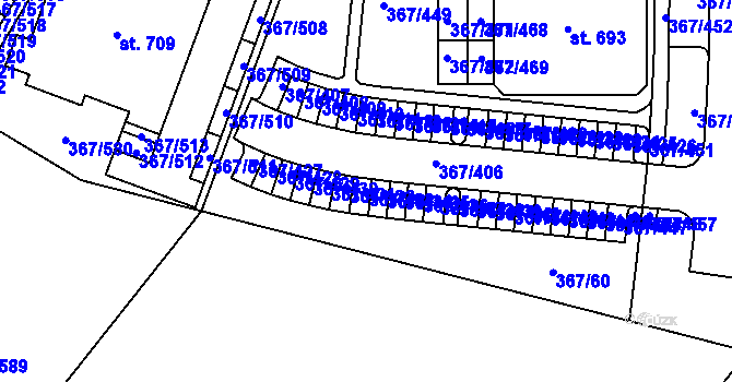 Parcela st. 367/433 v KÚ Sady, Katastrální mapa