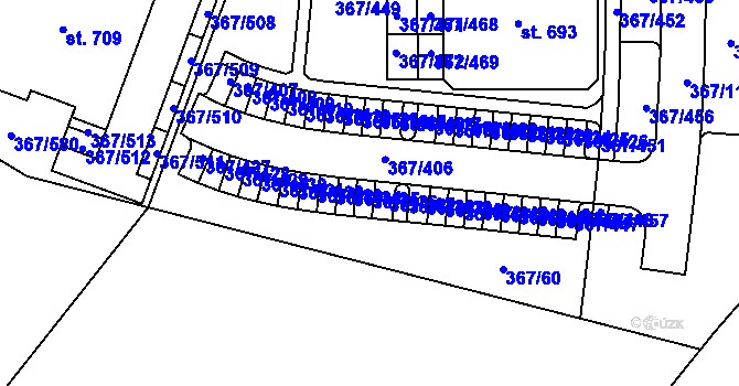 Parcela st. 367/436 v KÚ Sady, Katastrální mapa