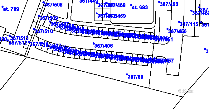 Parcela st. 367/439 v KÚ Sady, Katastrální mapa