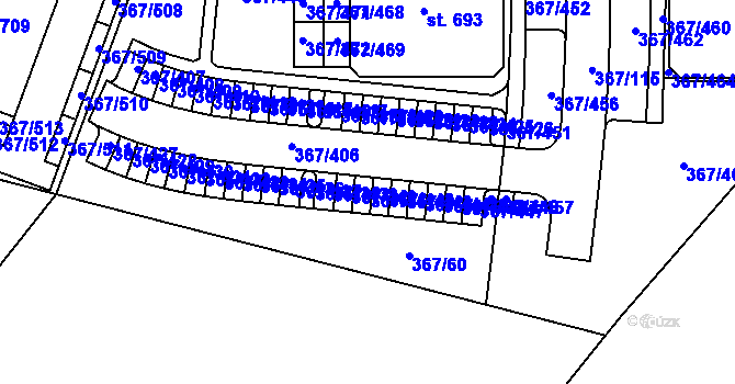 Parcela st. 367/441 v KÚ Sady, Katastrální mapa