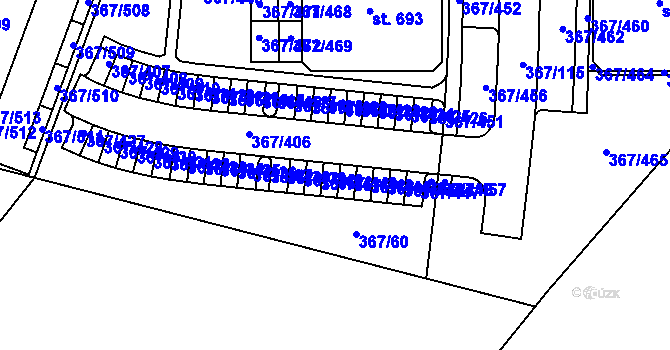 Parcela st. 367/442 v KÚ Sady, Katastrální mapa