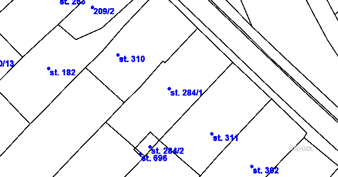 Parcela st. 284/1 v KÚ Sady, Katastrální mapa