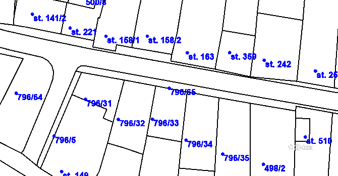 Parcela st. 796/65 v KÚ Sady, Katastrální mapa