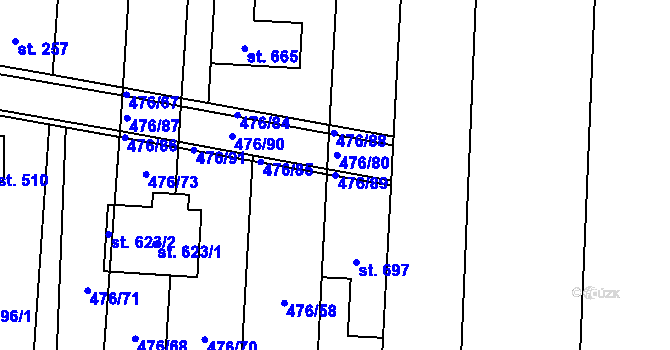 Parcela st. 476/89 v KÚ Sady, Katastrální mapa