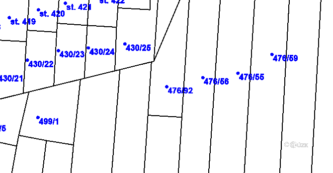 Parcela st. 476/92 v KÚ Sady, Katastrální mapa