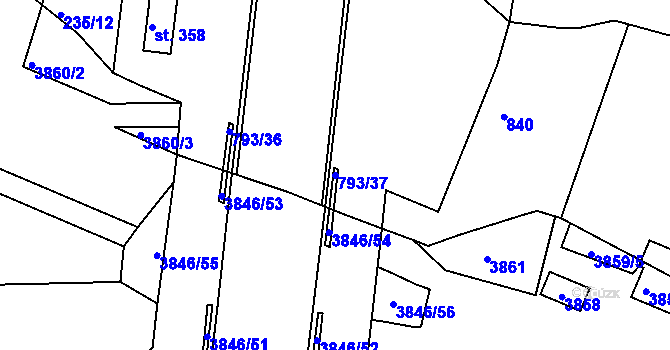 Parcela st. 793/37 v KÚ Sady, Katastrální mapa