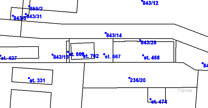 Parcela st. 667 v KÚ Sady, Katastrální mapa