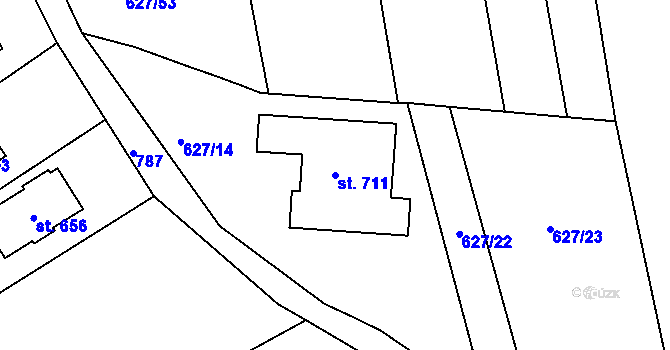Parcela st. 711 v KÚ Sady, Katastrální mapa