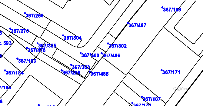 Parcela st. 367/486 v KÚ Sady, Katastrální mapa
