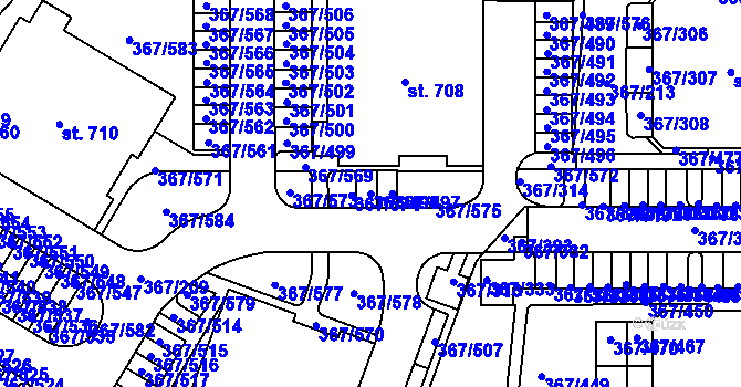 Parcela st. 367/498 v KÚ Sady, Katastrální mapa