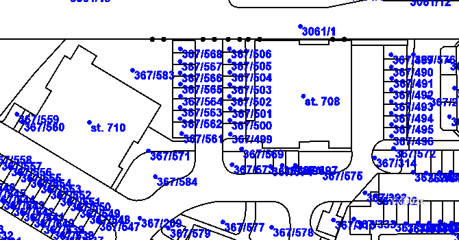 Parcela st. 367/500 v KÚ Sady, Katastrální mapa