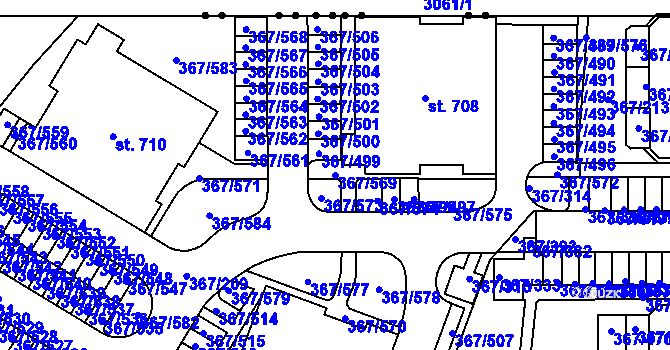 Parcela st. 367/569 v KÚ Sady, Katastrální mapa