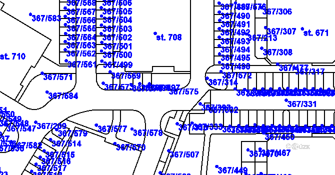 Parcela st. 367/575 v KÚ Sady, Katastrální mapa