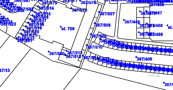 Parcela st. 367/510 v KÚ Sady, Katastrální mapa
