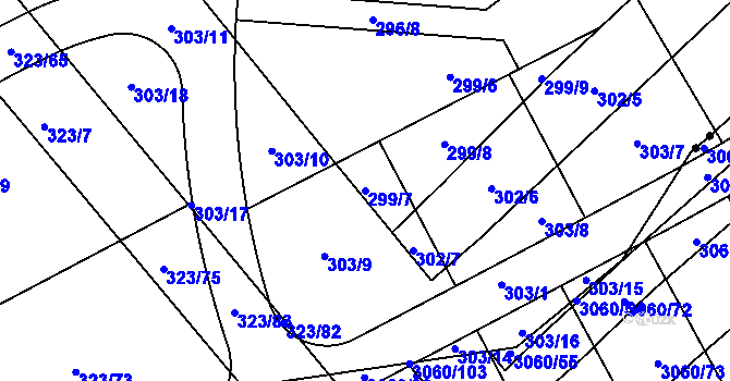 Parcela st. 299/7 v KÚ Sady, Katastrální mapa