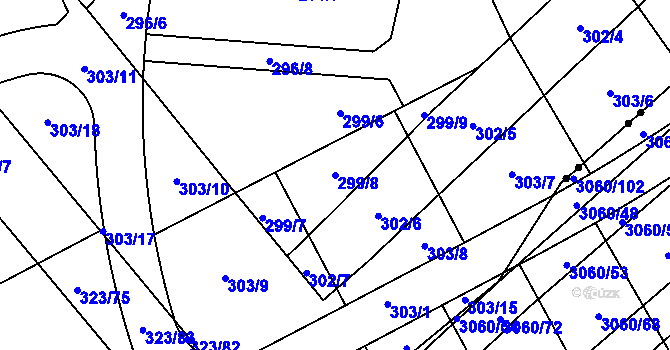 Parcela st. 299/8 v KÚ Sady, Katastrální mapa