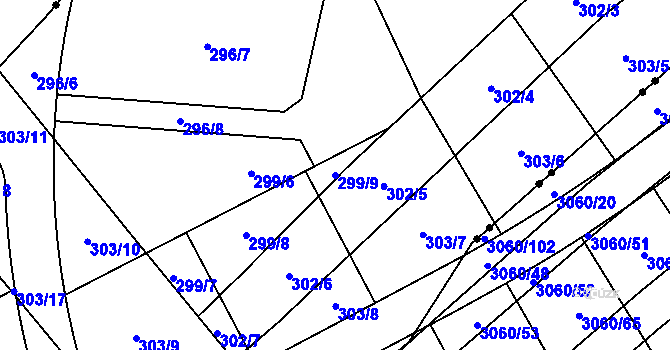Parcela st. 299/9 v KÚ Sady, Katastrální mapa